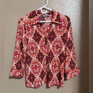 Laura Scott Multicolor Printed Button-Down Shirt - Orange & Pink